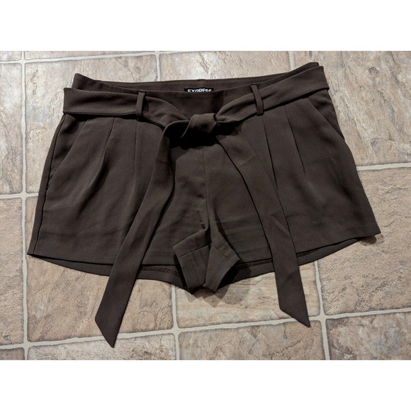 Express Women's Size 8 Olive Green Belted Pleated Tie Waist Sash Shorts 1912 - Picture 1 of 3
